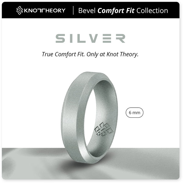 Smooth Silver Bevel Edge Breathable Silicone Ring For Men and Women