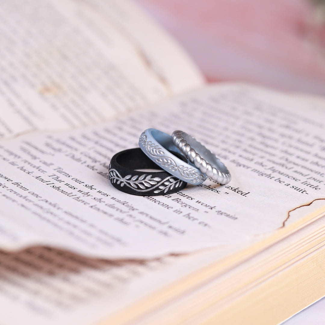 Laurel Silicone Ring, Engraved with Silver Inlay - Arc 6mm