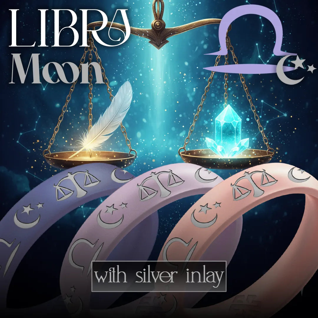 Libra Moon Silicone Ring with Silver Inlay