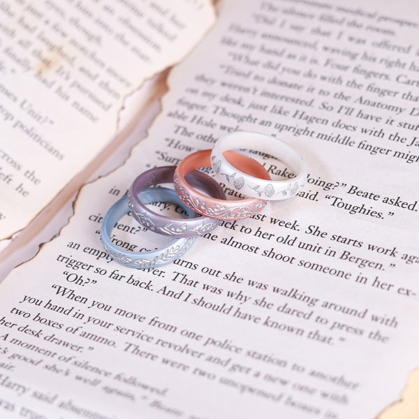 Floral Silicone Ring, Engraved with Silver Inlay - Arc 4mm