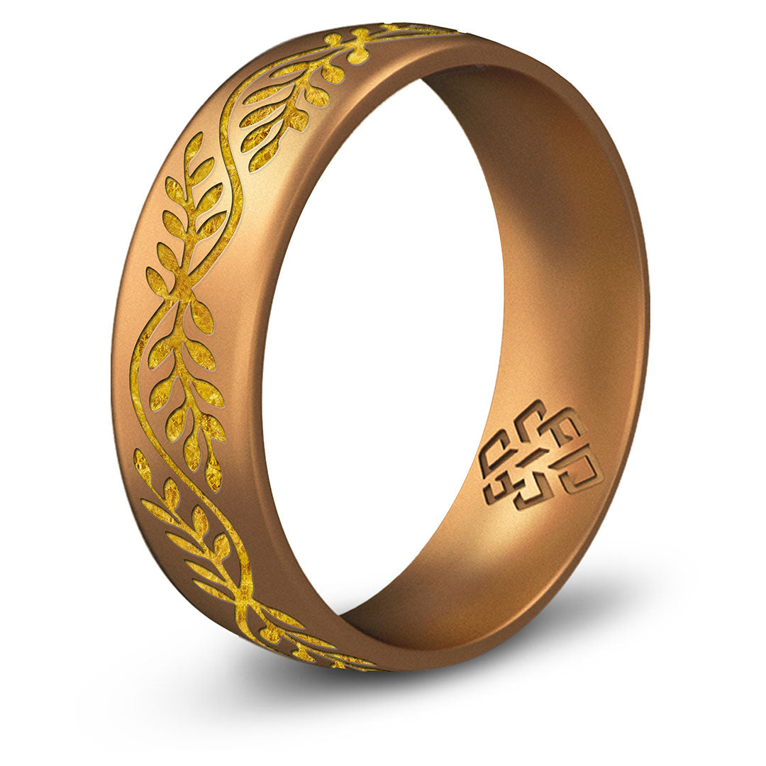 Knot Theory 2-Pack Silicone Rings - Filigree/Gold Inlay Engraved, Comfort Fit For Active Lifestyle (Size 8)