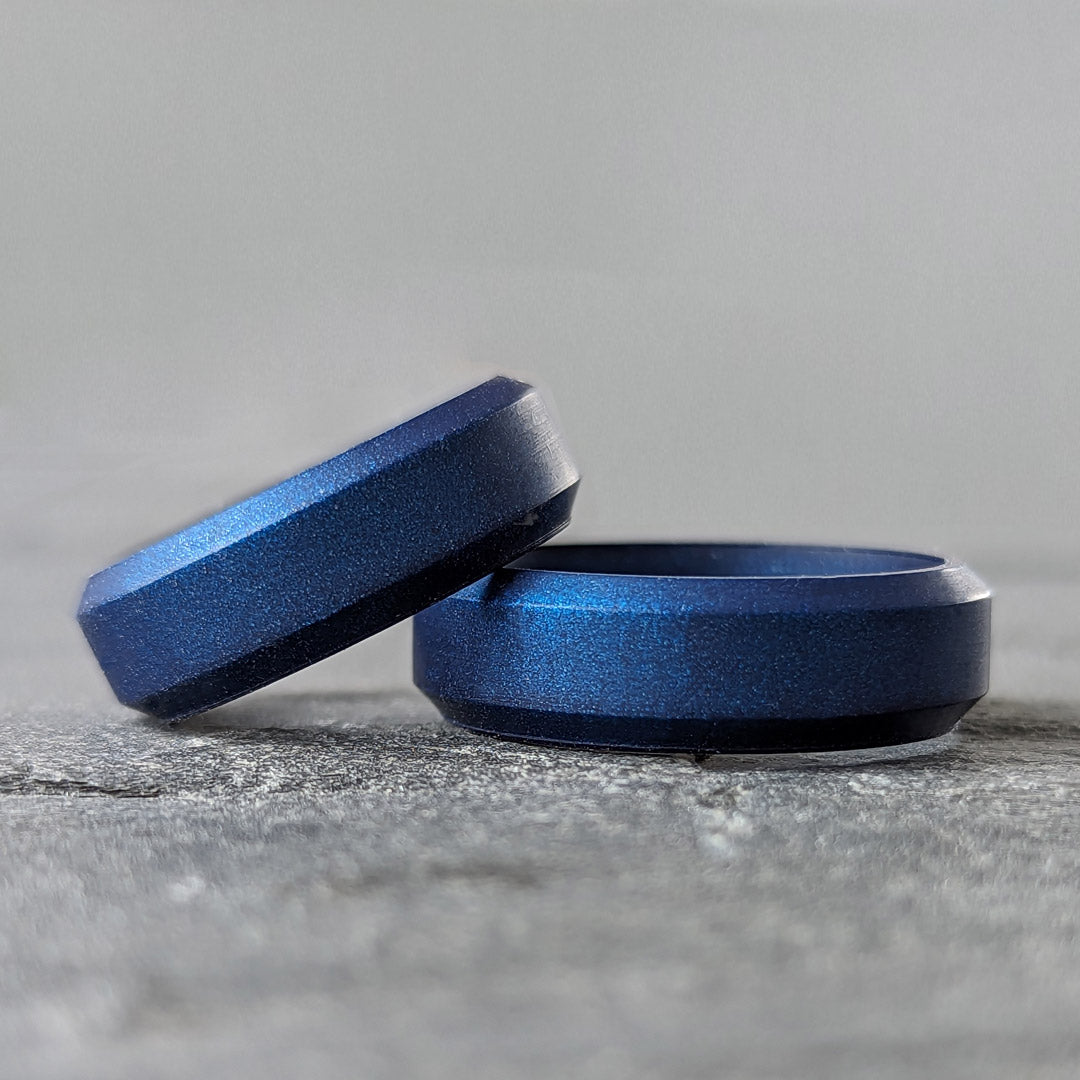 Metal Blue Bevel Edge Breathable Silicone Ring