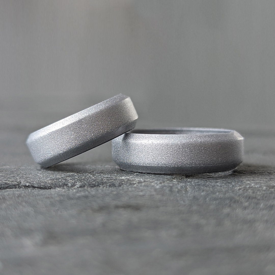 Silver Bevel Comfort Fit Silicone Wedding Ring for Husband and Wife