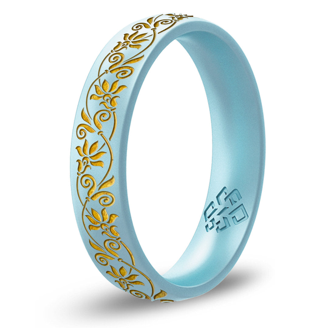 Floral Silicone Ring, Engraved with Gold Inlay - Arc 4mm