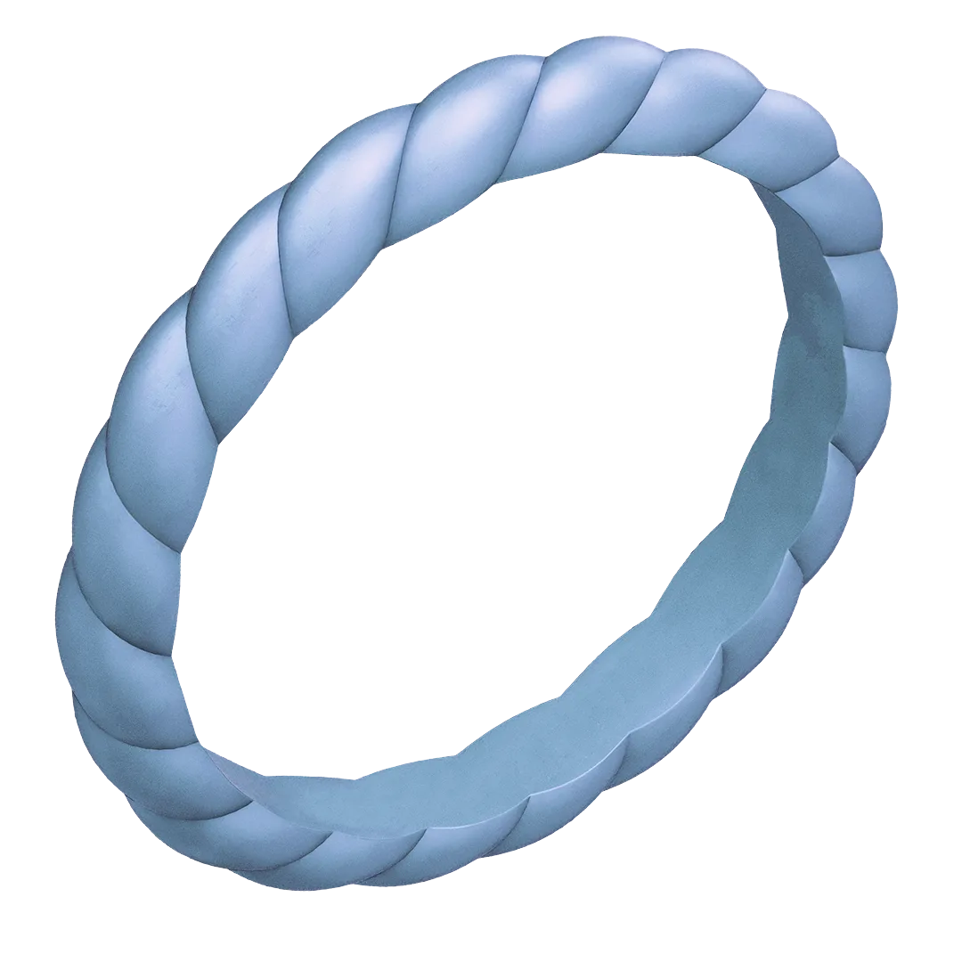 Baby Blue Braided Silicone Ring - Stackable Thin Band