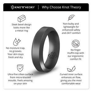 Dark Silver Bevel Edge Breathable Silicone Ring For Men and Women