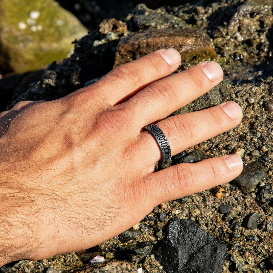 Warrior of Serenity -  Big Waves Silicone Ring - Engraved Dual Layer