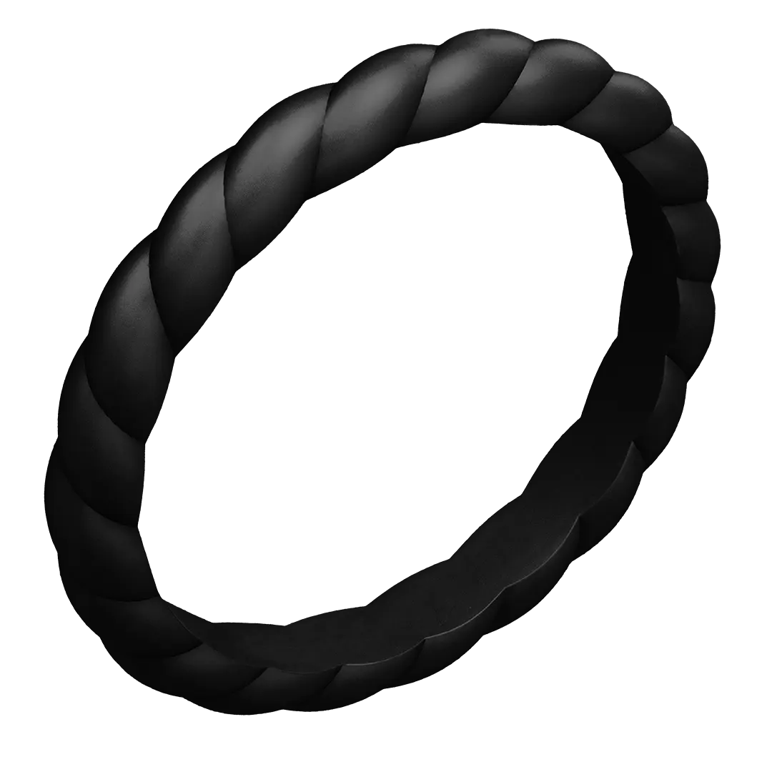 Black Braided Silicone Ring - Stackable Thin Band