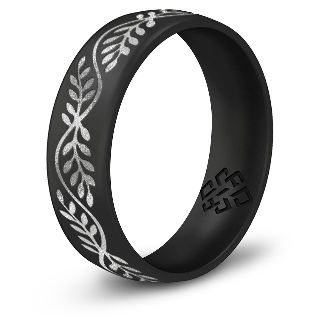 Laurel Silicone Ring, Engraved with Silver Inlay - Arc 6mm