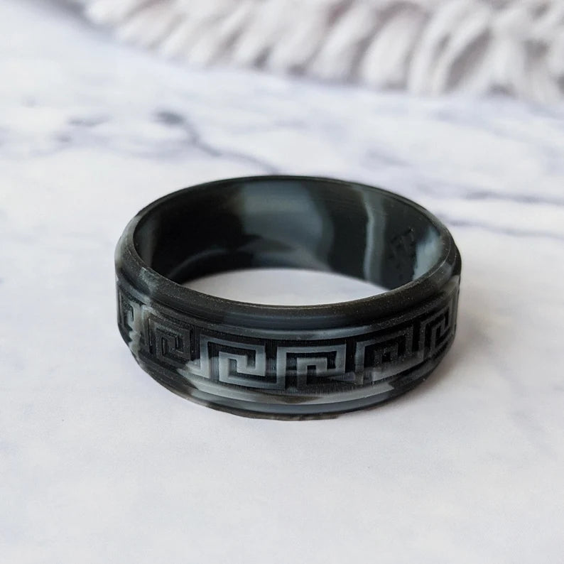 Greek Key Silicone Ring - Engraved Rise 8mm