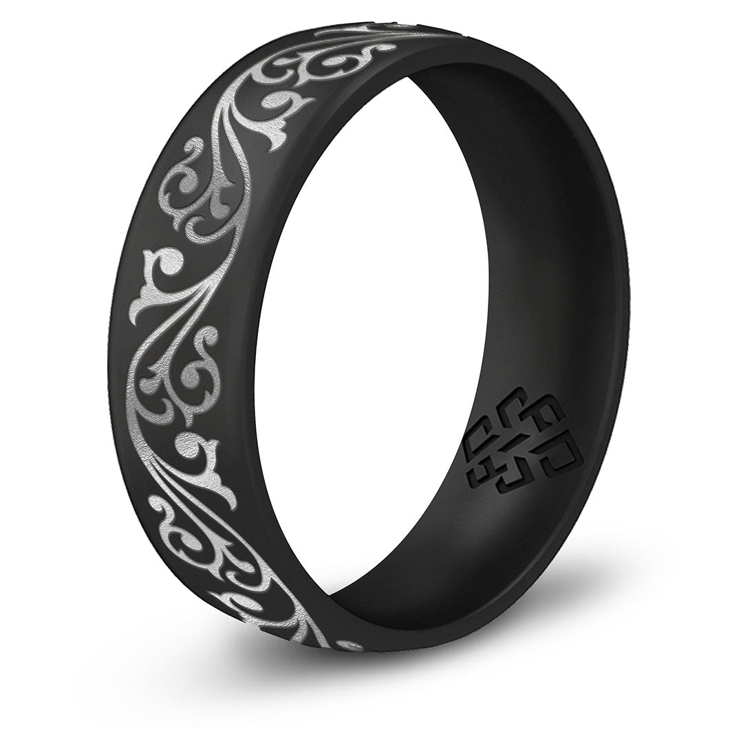 Filigree Silicone Ring, Engraved with Silver Inlay - Arc 6mm