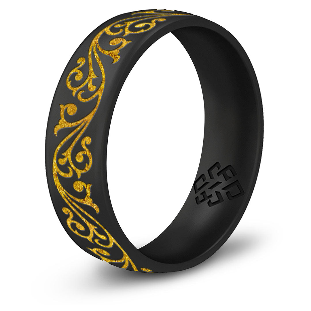 Filigree Silicone Ring,  Engraved with Gold Inlay - Arc 6mm