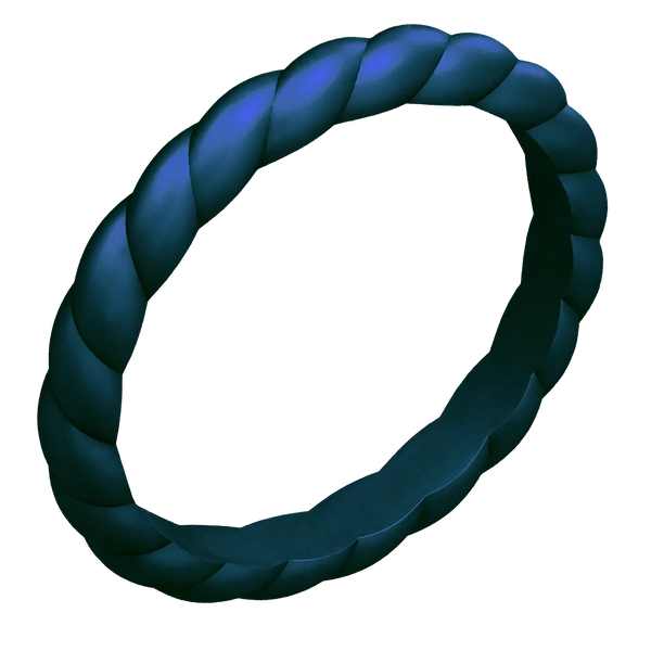 Sapphire Blue Braided Silicone Ring - Stackable Thin Band