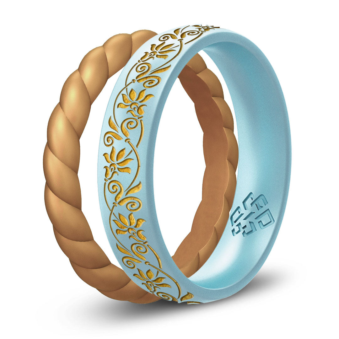 Floral Silicone Ring, Engraved with Gold Inlay