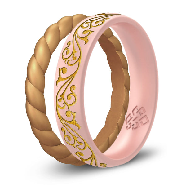 Filigree Silicone Ring,  Engraved with Gold Inlay