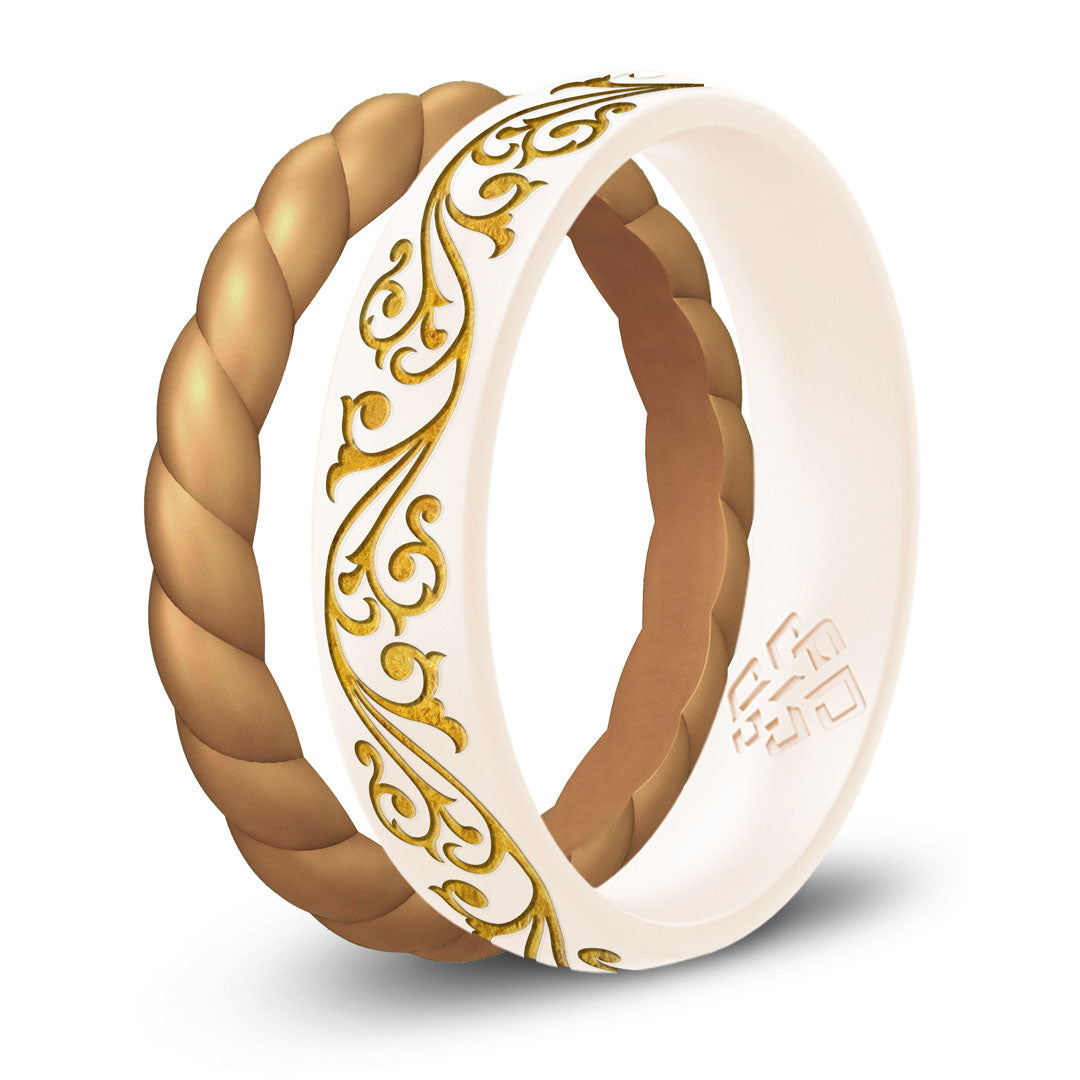 Filigree Silicone Ring,  Engraved with Gold Inlay