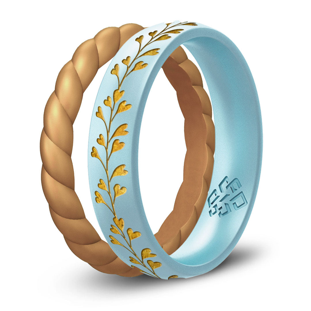 Heart Vine Silicone Ring,  Engraved with Gold Inlay