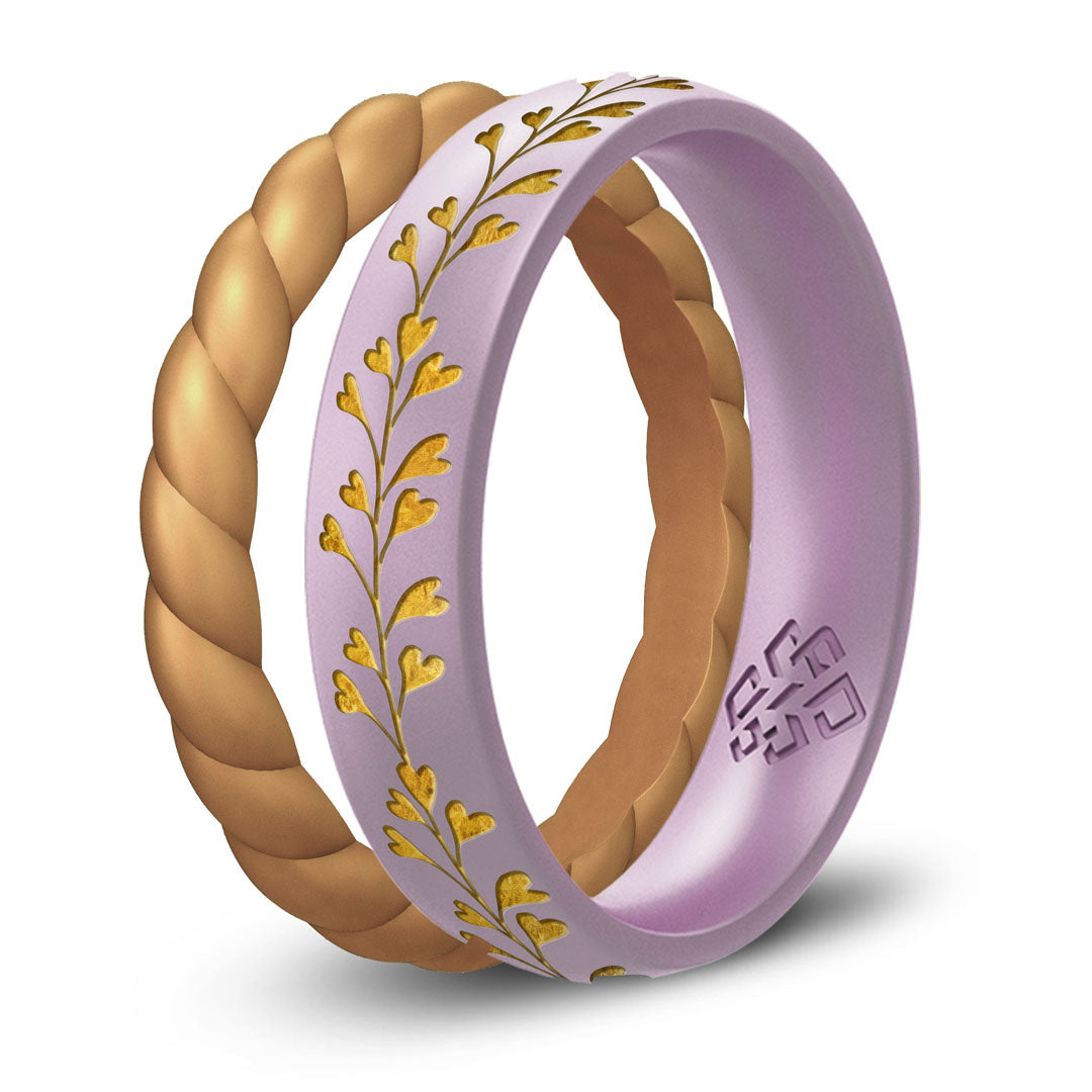 Heart Vine Silicone Ring,  Engraved with Gold Inlay
