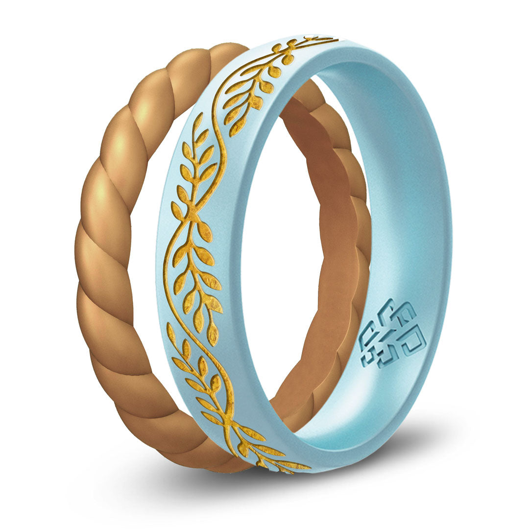 Laurel Silicone Ring,  Engraved with Gold Inlay