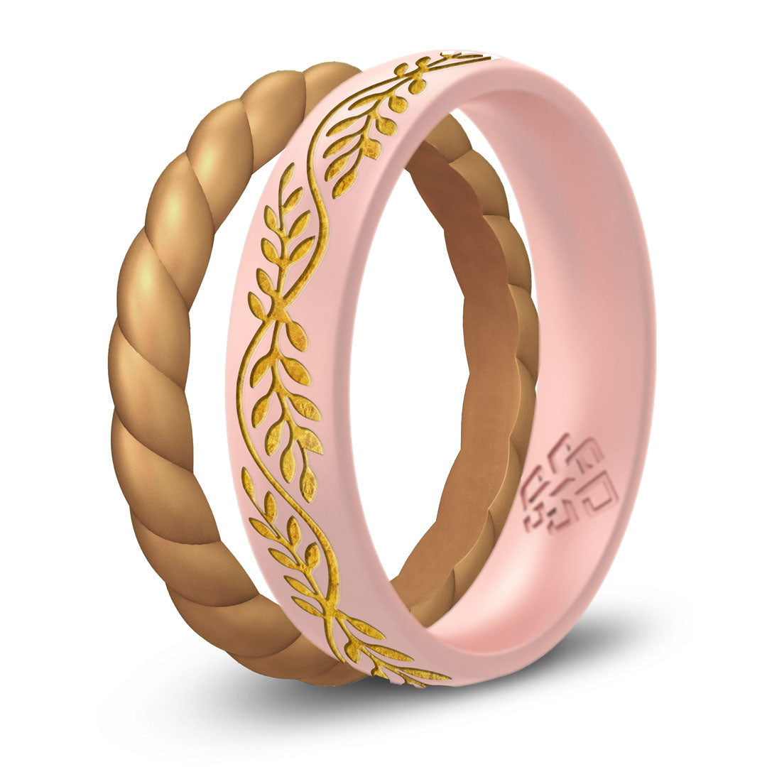 Laurel Silicone Ring,  Engraved with Gold Inlay