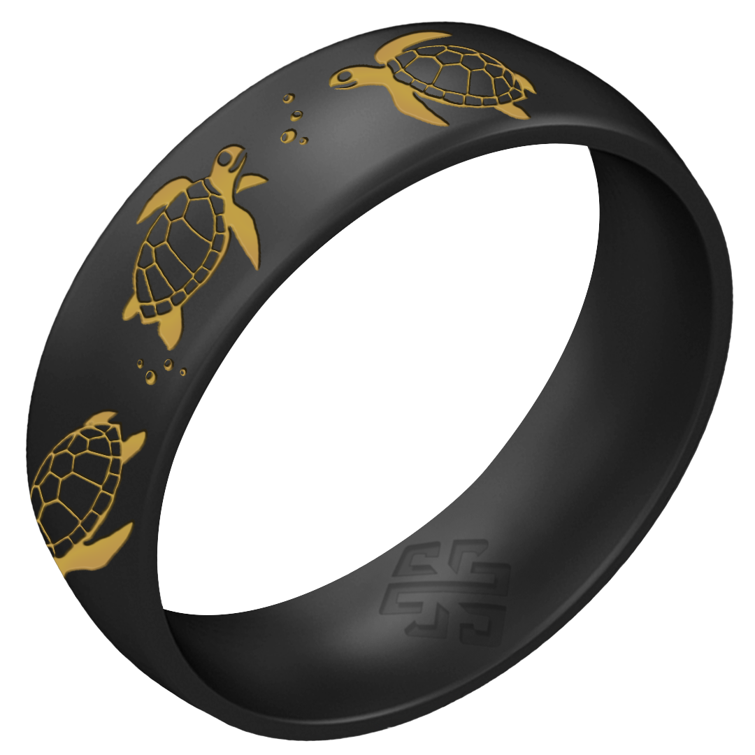 Gold Sea Turtles Silicone Ring on Arc 6mm