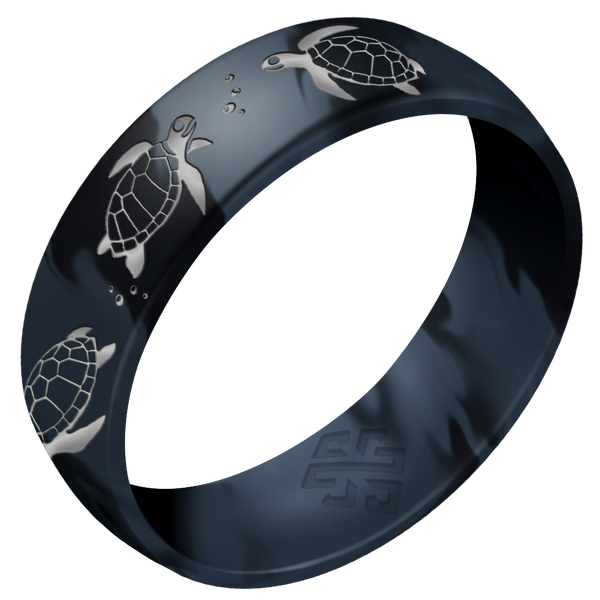 Silver Sea Turtles Silicone Ring on Arc 6mm