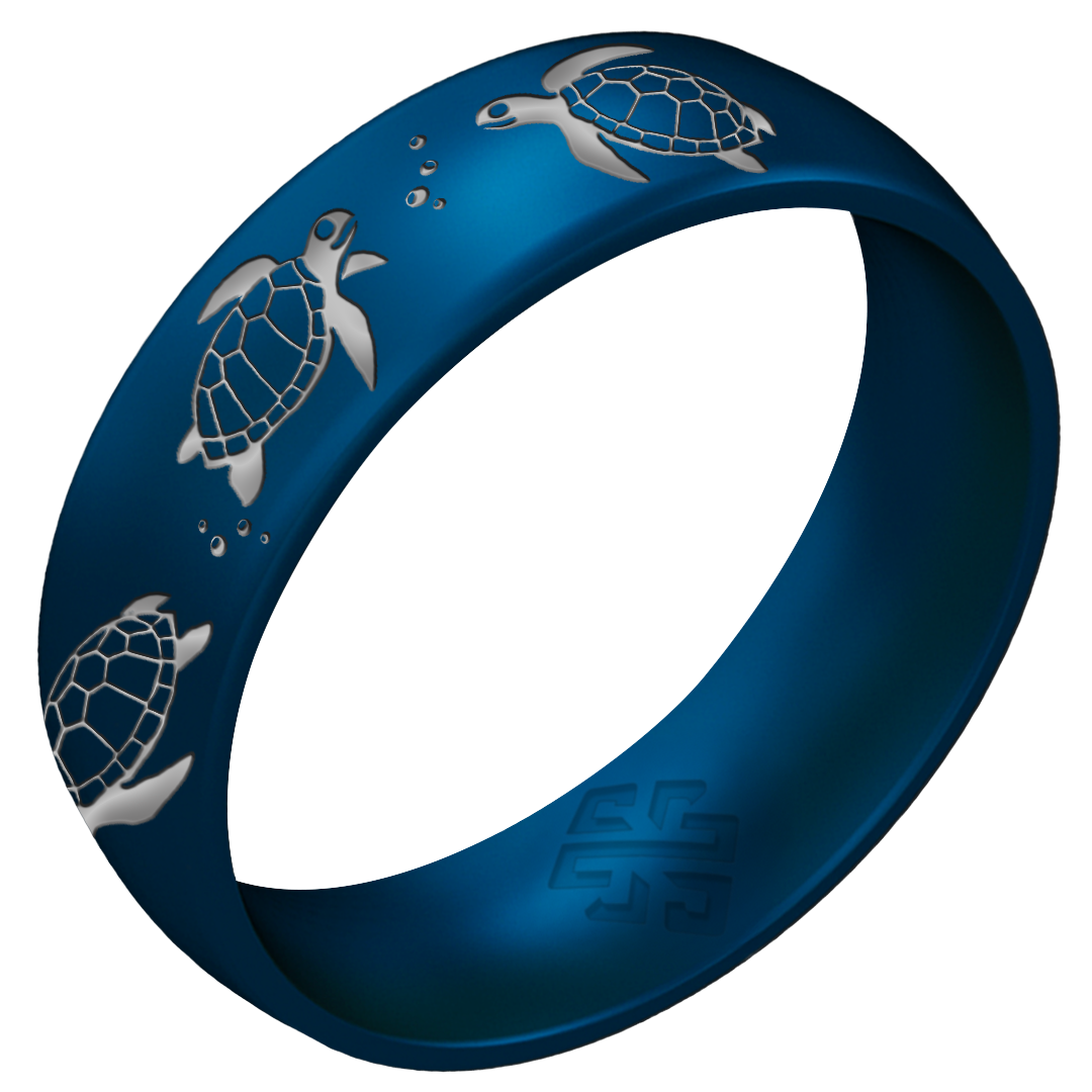 Silver Sea Turtles Silicone Ring on Arc 6mm