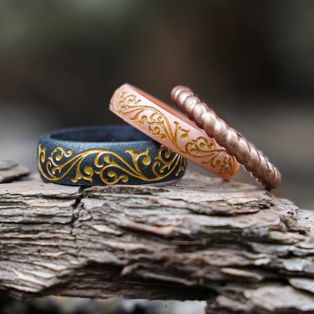 Gold Filigree Silicone Ring on Arc 6mm