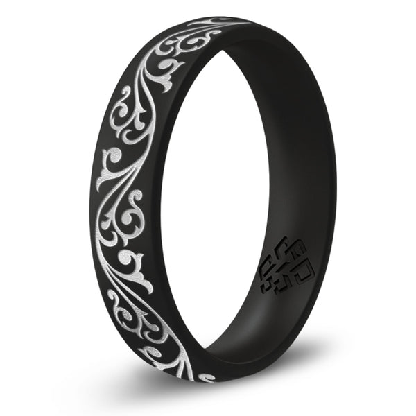 Filigree Silicone Ring, Engraved with Silver Inlay - Arc 4mm