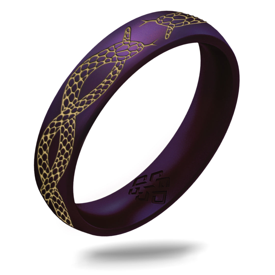 Gold Snakes Silicone Ring, Arc 4mm Engraved