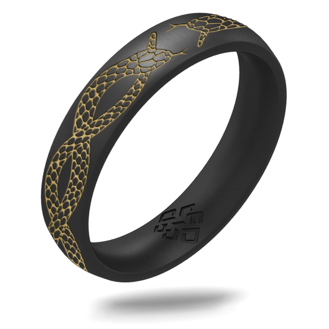 Gold Snakes Silicone Ring, Arc 4mm Engraved