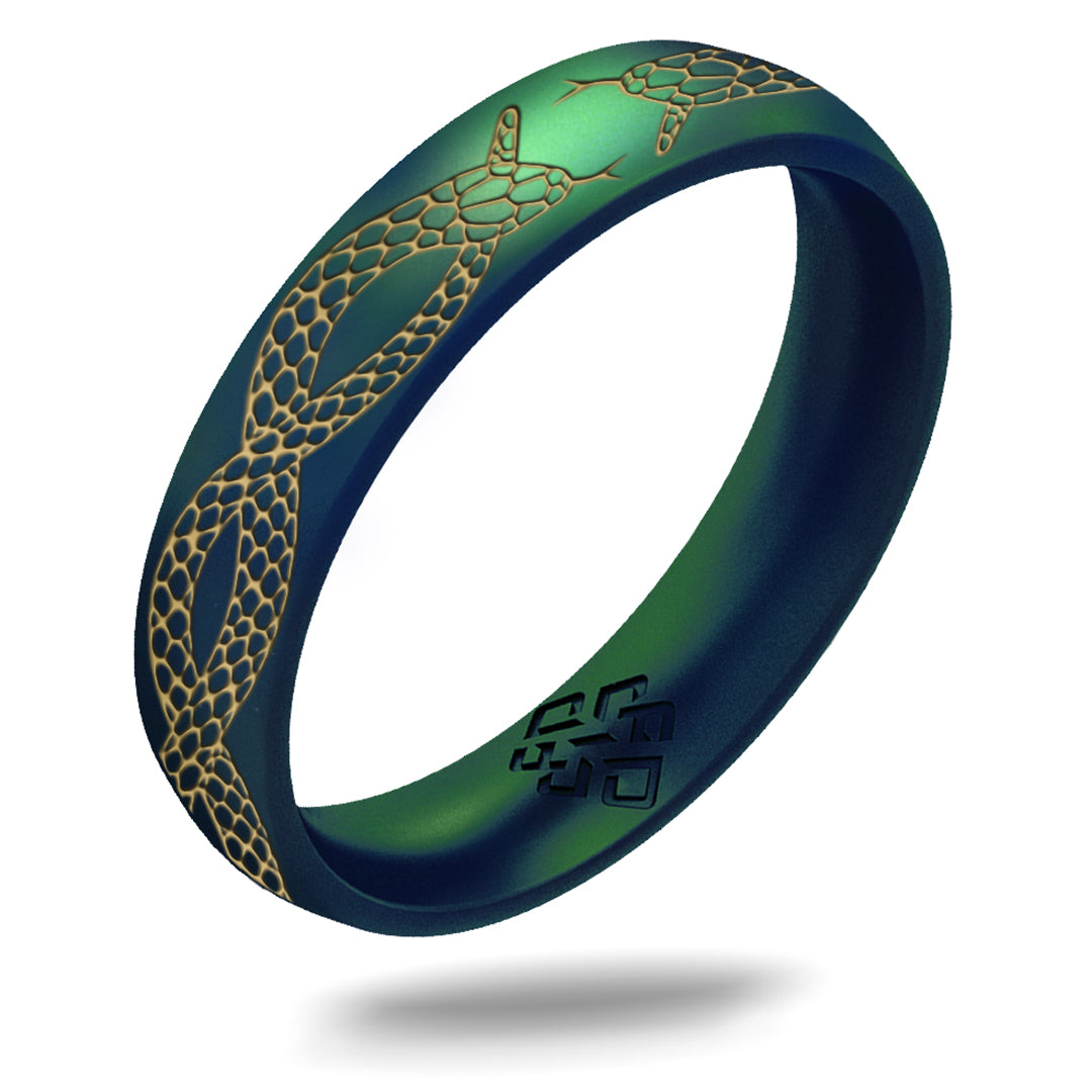 Gold Snakes Silicone Ring, Arc 4mm Engraved