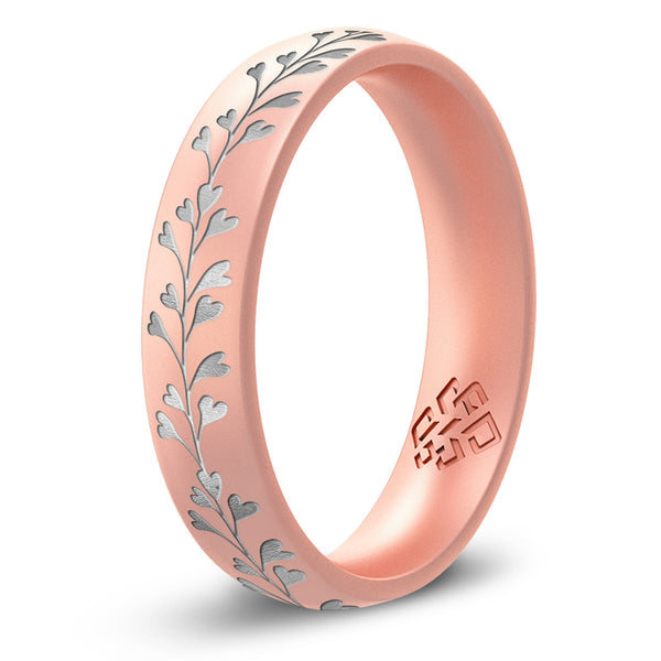 Heart Vine Silicone Ring, Engraved with Silver Inlay - Arc 4mm