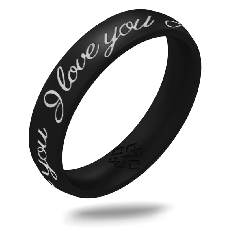 I Love You Silicone Ring, Engraved with Silver Inlay - Arc 4mm