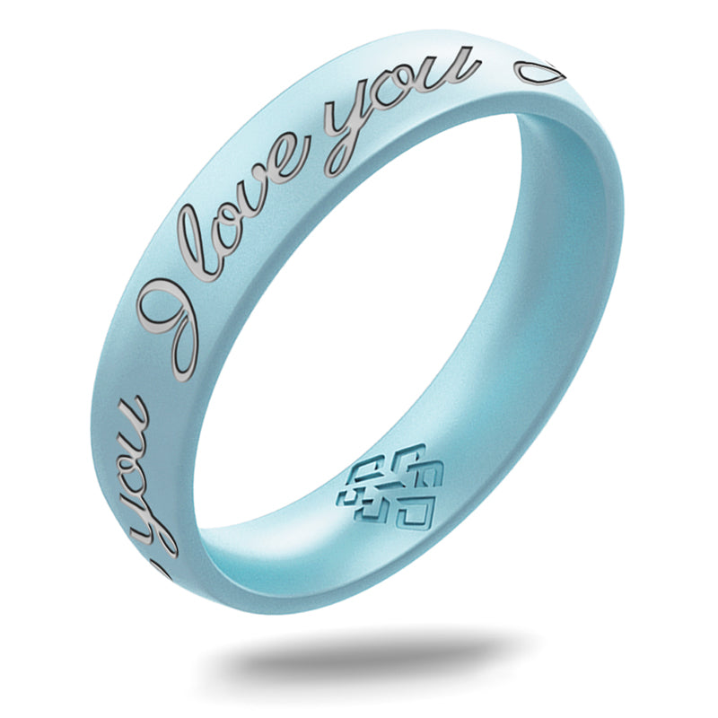 I Love You Silicone Ring, Engraved with Silver Inlay - Arc 4mm