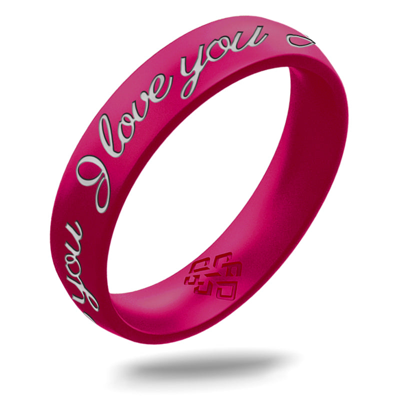 I Love You Silicone Ring, Engraved with Silver Inlay - Arc 4mm