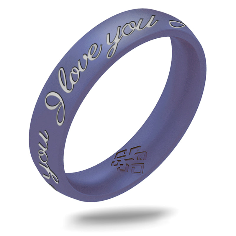 I Love You Silicone Ring, Engraved with Silver Inlay - Arc 4mm