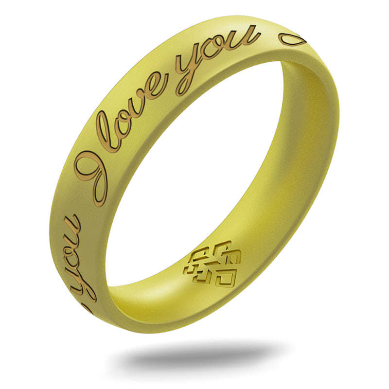 I Love You Silicone Ring, Engraved with Silver Inlay - Arc 4mm