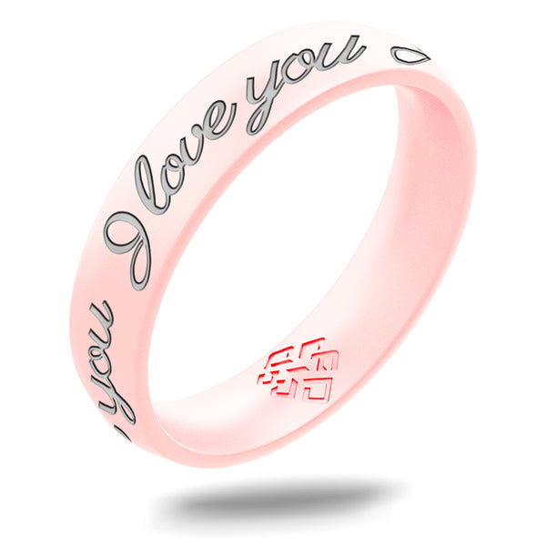 I Love You Silicone Ring, Engraved with Silver Inlay - Arc 4mm