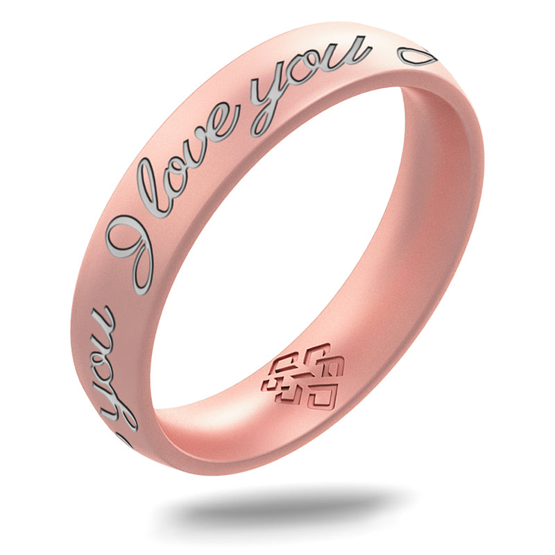 I Love You Silicone Ring, Engraved with Silver Inlay - Arc 4mm