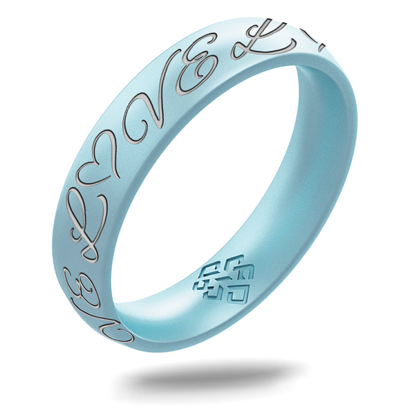 LOVE Silicone Ring, Engraved with Silver Inlay - Arc 4mm