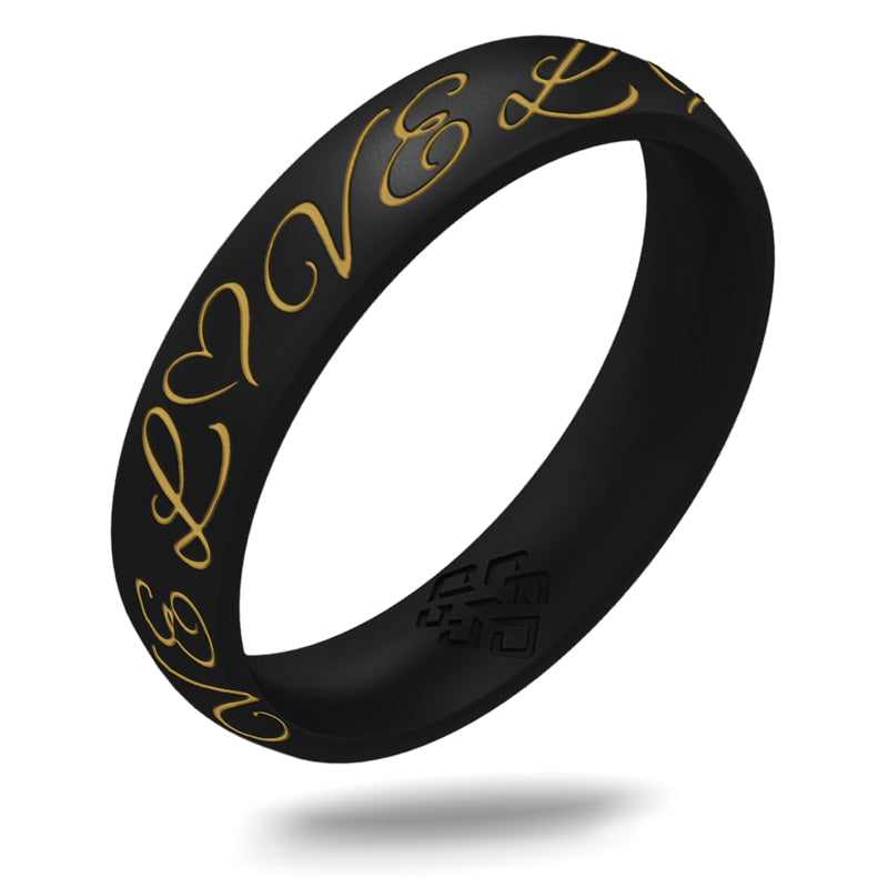 LOVE Silicone Ring, Engraved with Gold Inlay - Arc 4mm