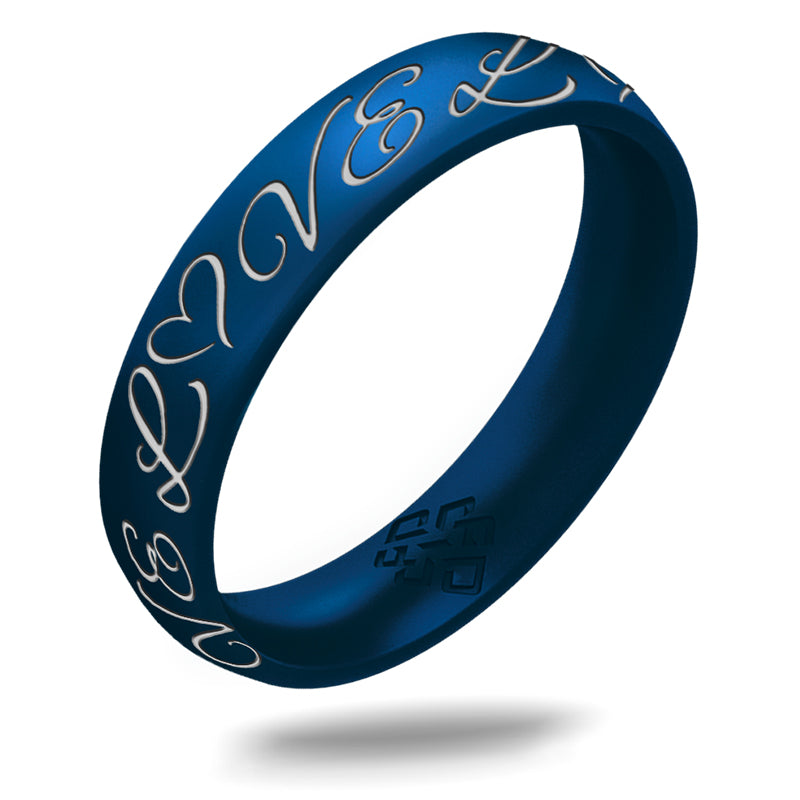 LOVE Silicone Ring, Engraved with Silver Inlay - Arc 4mm