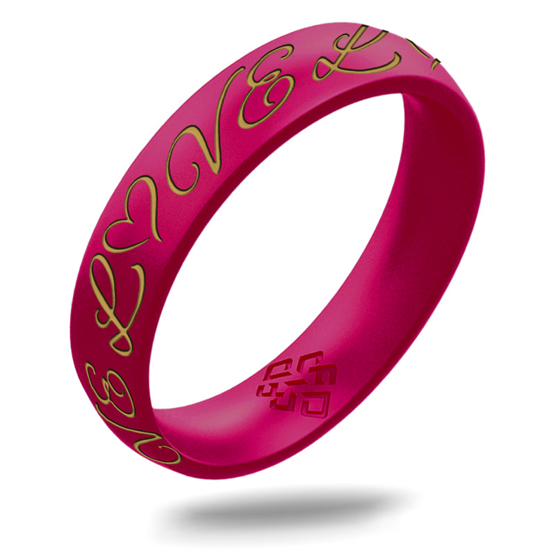 LOVE Silicone Ring, Engraved with Gold Inlay - Arc 4mm