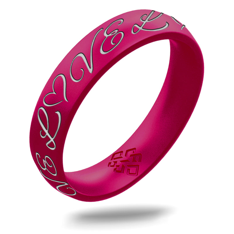 LOVE Silicone Ring, Engraved with Silver Inlay - Arc 4mm