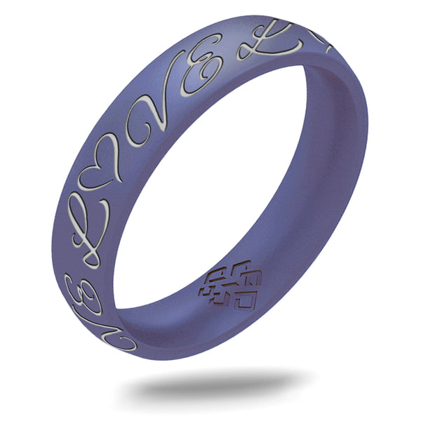 LOVE Silicone Ring, Engraved with Silver Inlay - Arc 4mm