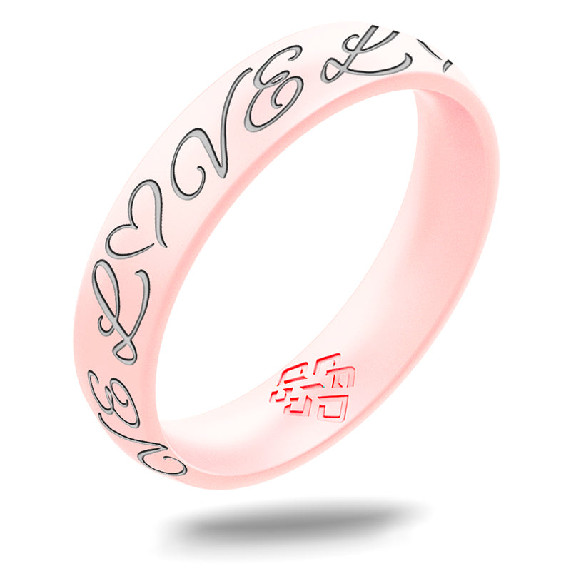 LOVE Silicone Ring, Engraved with Silver Inlay - Arc 4mm