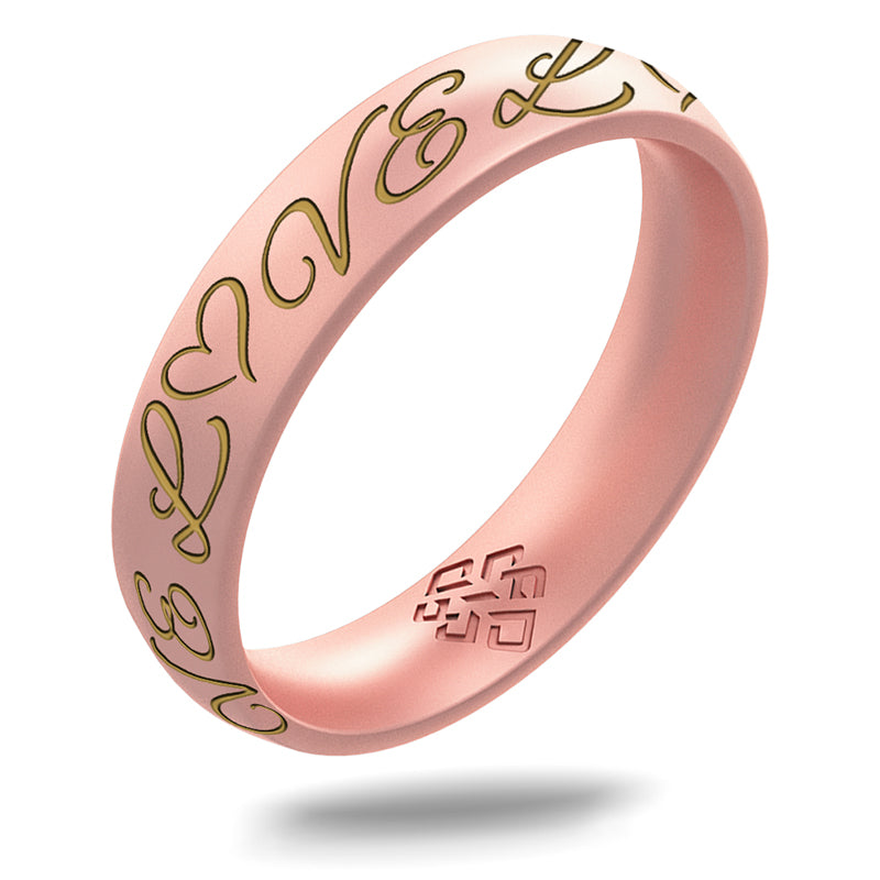 LOVE Silicone Ring, Engraved with Gold Inlay - Arc 4mm