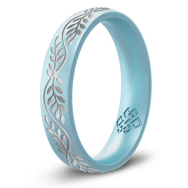 Laurel Silicone Ring, Engraved with Silver Inlay - Arc 4mm