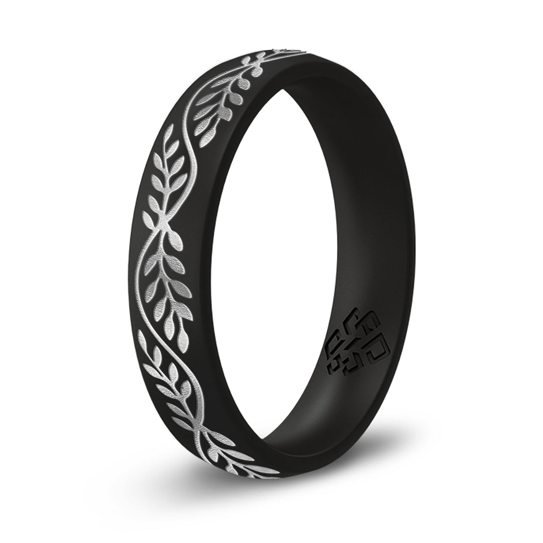 Laurel Silicone Ring, Engraved with Silver Inlay - Arc 4mm